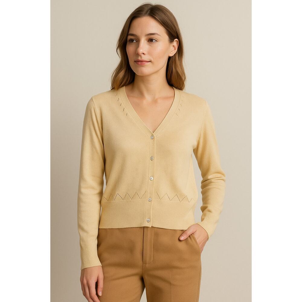 NWT Women's  100% Silk Cardigan S Butter Yellow Layering Minimalist Quiet luxury